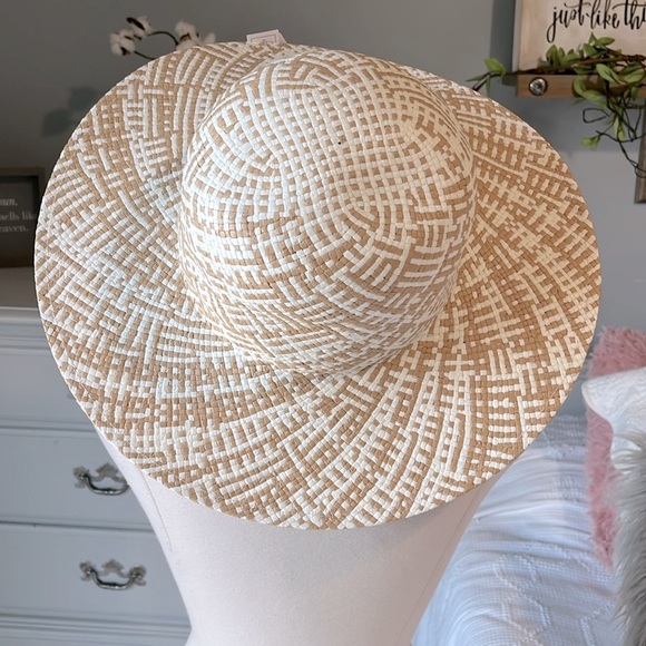 Straw Hat Floppy Two Tone Sun Beach Womens One Size - Picture 3 of 7